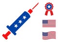 Flat Vector Vaccine Syringe Icon in American Democratic Colors with Stars