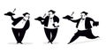 Flat vector waiter worker symbol icon. A set of figures of waiters. Black and white illustration. Element for logo, signboard,