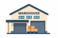 Flat vector warehouse building with loading dock and roller doors, isolated on white Royalty Free Stock Photo