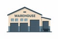 Flat vector warehouse building with loading dock and roller doors, isolated on white Royalty Free Stock Photo