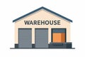 Flat vector warehouse building with loading dock and roller doors, isolated on white Royalty Free Stock Photo