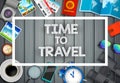 Flat vector web banners set on the theme of travel , vacation, adventure. Preparing for your journey. Outfit of modern traveler. O