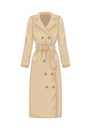 Flat vector women`s classic trench coat. Women`s clothing