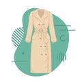 Flat vector women`s classic trench coat. Women`s clothing