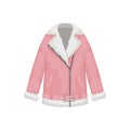 Flat vector women`s sheepskin coat in biker style. Women`s clothing