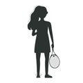 Flat vectorsilhouette illustration. Hand drawn tennis player. Kids training Royalty Free Stock Photo