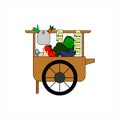 Flat vegetable cart market vector icon illustration