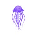 Flat verctor icon of bright purple jellyfish. Marine animal with long tentacles. Swimming sea creature. Element for Royalty Free Stock Photo