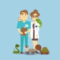 Flat veterinarian and exotic pets on white