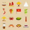 Vietnam travel icons set, flat style Royalty Free Stock Photo