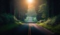 Flat view of road through green forest, healthy rain forest, environment, health, green economy, view of nature ecosystem for