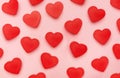 Flat view of valentines hearts on pink background