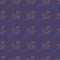 Flat vintage seamless pattern with simple orange berries shapes. Purple background. Doodle floral print Royalty Free Stock Photo