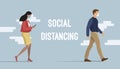 Flat walking people with protective face masks - social distancing illustration