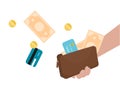 Flat wallet in hand. Isolated flat illustration vector.