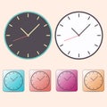 Flat watch clocks with arow icons set from warm color isolated on background. EPS 10 vector illustration