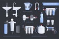 Flat Water Filter Icon Set