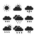 Flat weather icons black vector illustration isolated Royalty Free Stock Photo