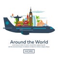 Flat web banners on the theme of travel by airplane, vacation, adventure. Flight in the stratosphere. Around the World.