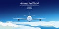 Flat web banners on the theme of travel by airplane, vacation, adventure. Flight in the stratosphere. Around the World.