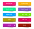 Flat web button for design ui. Action call icon for navigation in app. Graphic buttons with learn more, read, download text for