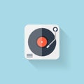 Flat web icon. Vinyl player. Royalty Free Stock Photo