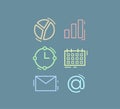 Flat web icons business, office, mail, time management, chart.