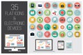 35 flat web icons and 4 electronic devices Royalty Free Stock Photo