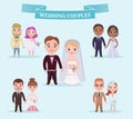 Flat Wedding Couples Romantic Set Royalty Free Stock Photo