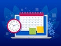 Flat weekly schedule and calendar planner organization management. Online app on laptop business workflow, time