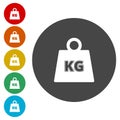 Flat Weight Kilograms icon in circle on white