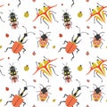 Flat Weird Bugs and Unusual Beetles Pattern