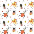 Flat Weird Bugs and Unusual Beetles Pattern