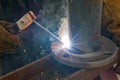 Flat welding flange to the pipe steel Royalty Free Stock Photo