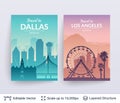 Los Angeles and Dallas famous city scapes.