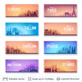 European famous city scapes set. Royalty Free Stock Photo