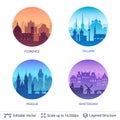 European famous city scapes set. Royalty Free Stock Photo