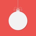 Flat white Christmas bauble with shadow isolated on red background. Eps10. Vector illustration. Royalty Free Stock Photo