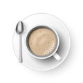 Flat White coffee cup spoon saucer top view Royalty Free Stock Photo