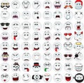 Flat white emoji collection. Happy smile, sad crying face and angry facial expressions. Emoticons vector icons Royalty Free Stock Photo