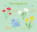 Flat wind flower illustration material set