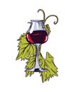 flat wine glass with leaves