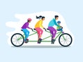 Tandem family, bike, together, flat vector. Time together. Royalty Free Stock Photo