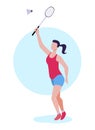 Flat Woman Badminton Player Striking Shuttlecock