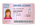 Flat woman driver license plastic card template, id card vector illustration Royalty Free Stock Photo