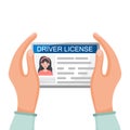 Flat woman driver license plastic card template, id card vector illustration Royalty Free Stock Photo