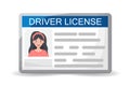 Flat woman driver license plastic card template, id card vector illustration Royalty Free Stock Photo