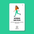 flat woman sad run vector