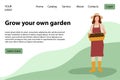 Flat Woman with seedling. Gardening, agriculture concept for banner, website design or landing web page. Gardener girl