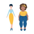 Flat women characters - fat and tall with light and dark skin. Different female personages.